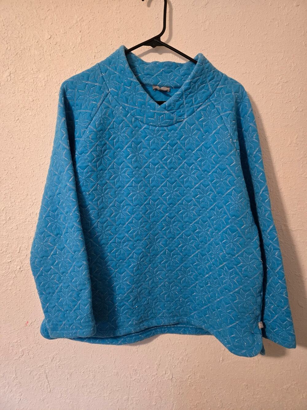 Talbots Snowflake Quilted Wrap Neck Pullover